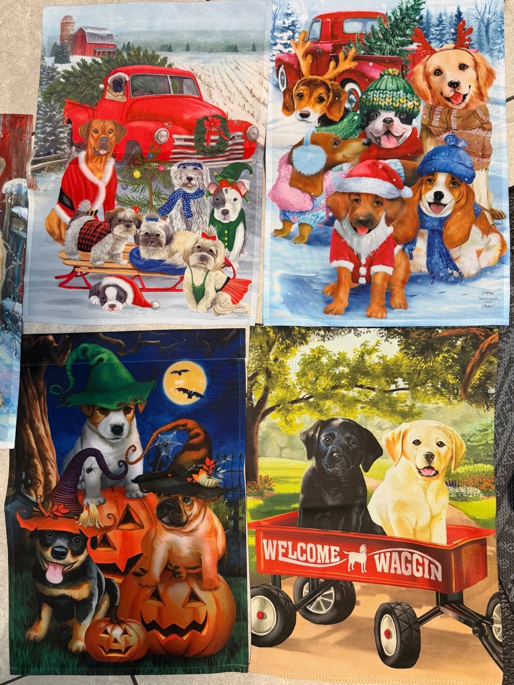 5 Garden Dog Themed Garden Flags Halloween, Fall, Winter, Christmas - NEW